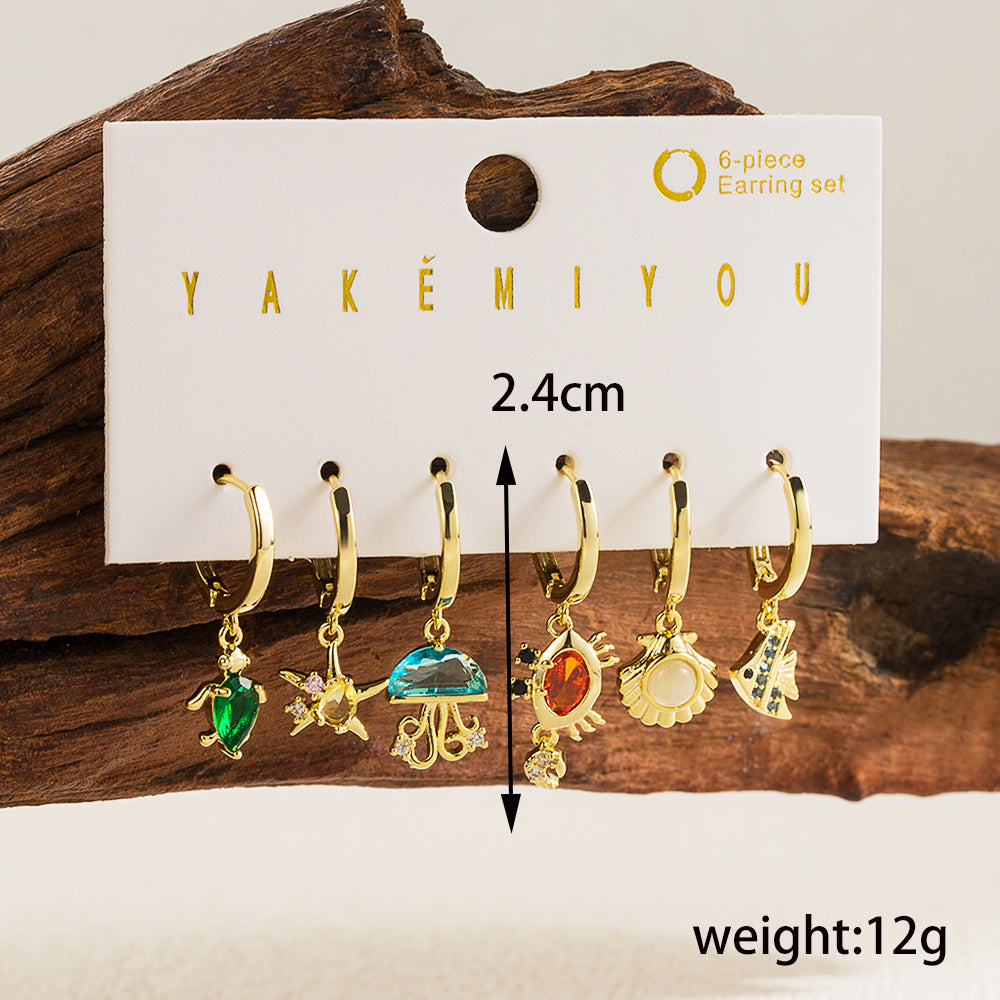 1 Set Beach Tortoise Ocean Fish Plating Inlay Copper Zircon 14k Gold Plated Drop Earrings