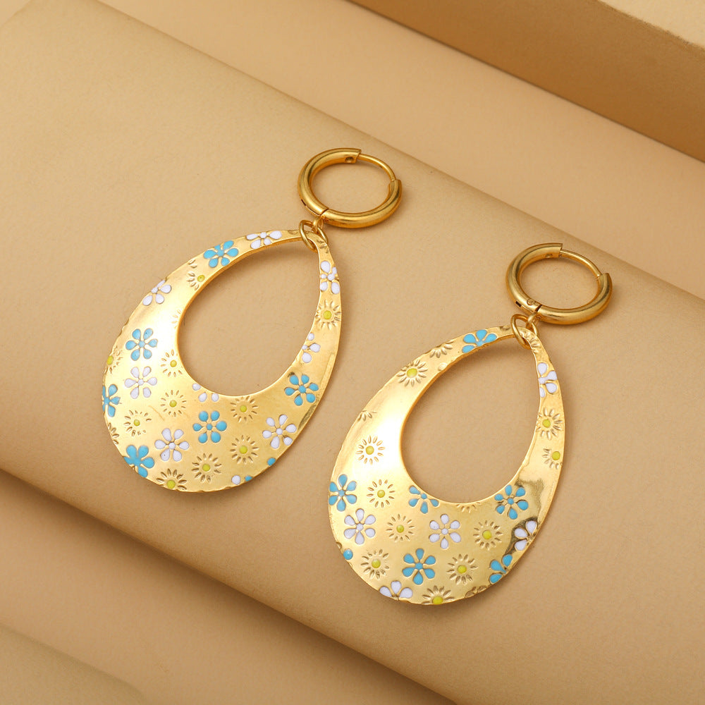 1 Pair Vacation Color Block Plating Stainless Steel Gold Plated Drop Earrings