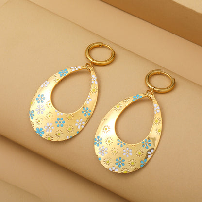 1 Pair Vacation Color Block Plating Stainless Steel Gold Plated Drop Earrings