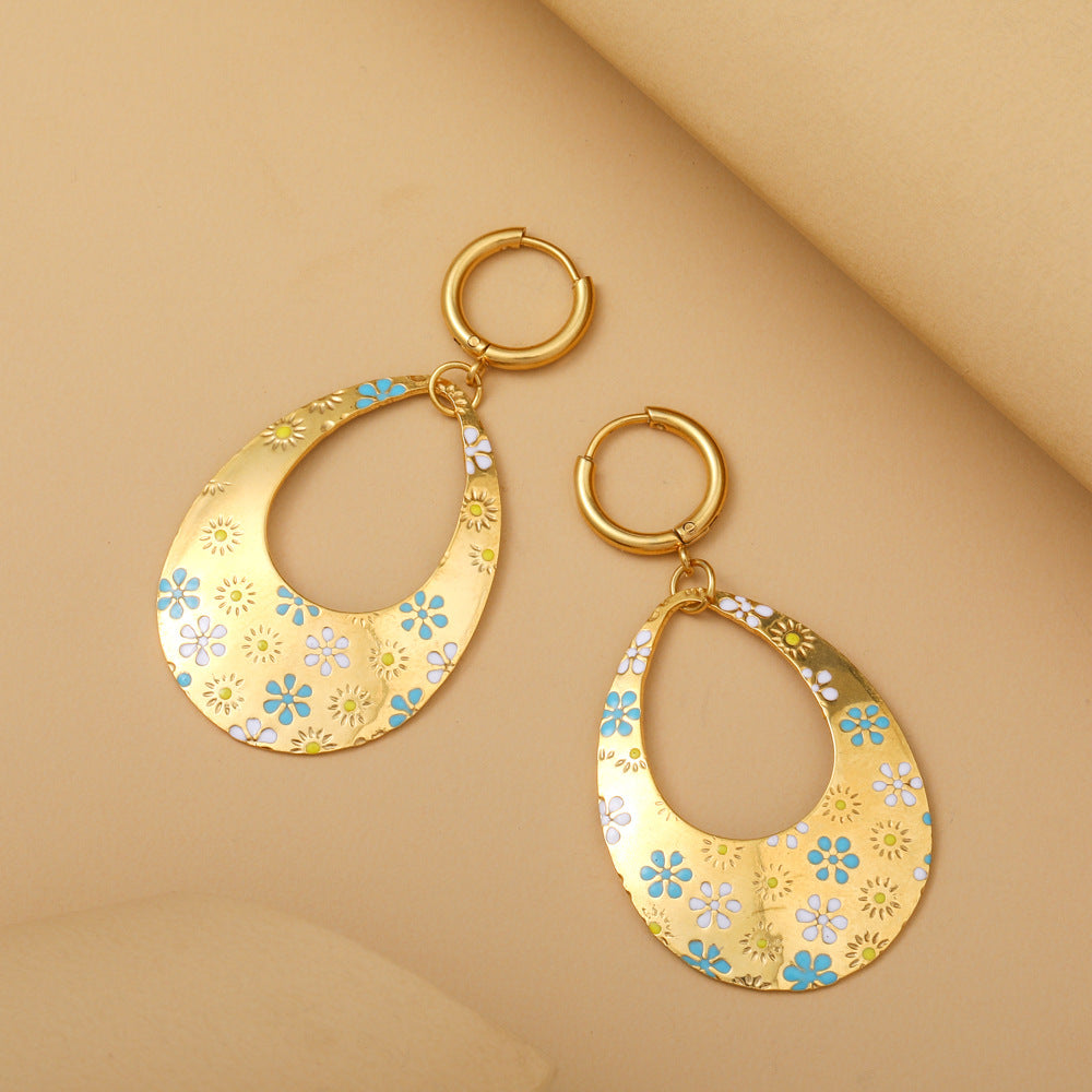 1 Pair Vacation Color Block Plating Stainless Steel Gold Plated Drop Earrings