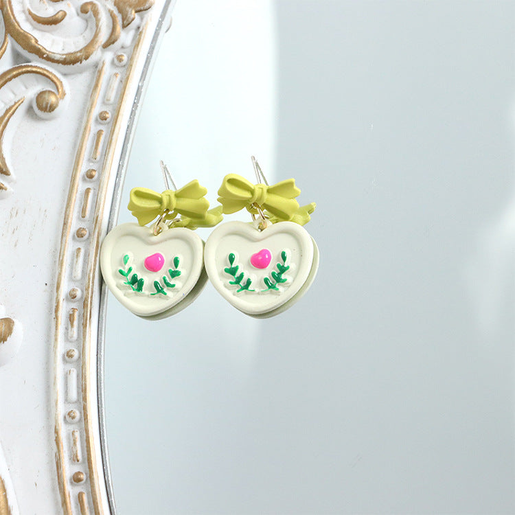 1 Pair Sweet Heart Shape Flower Stoving Varnish Alloy Drop Earrings