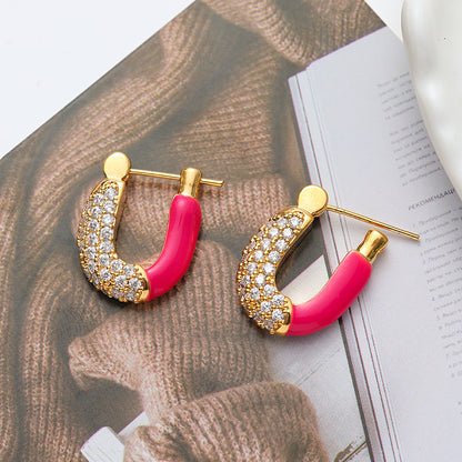 1 Pair Retro U Shape Inlay Copper Zircon Earrings