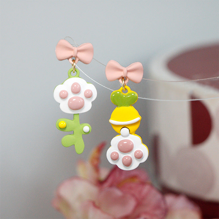 1 Pair Cute Paw Print Flower Alloy Drop Earrings