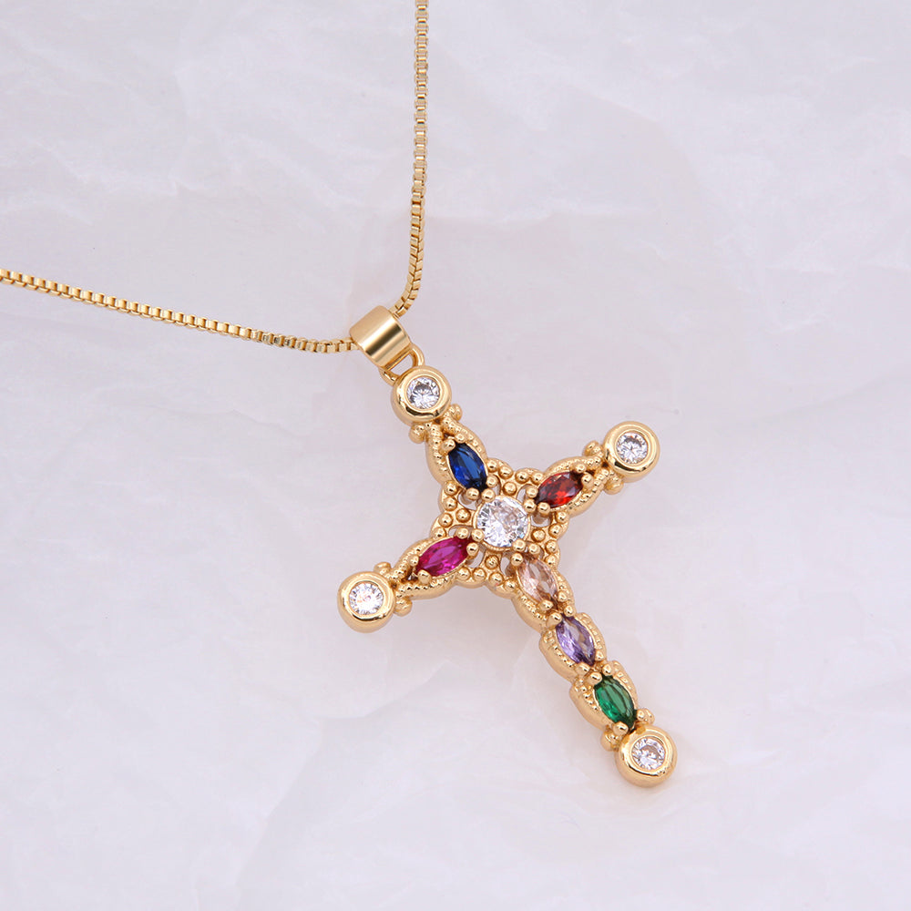 Elegant Simple Style Cross Copper 18k Gold Plated Zircon Pendant Necklace In Bulk