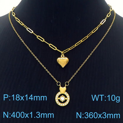 Elegant Lady Letter Heart Shape Stainless Steel Inlay Zircon Layered Necklaces