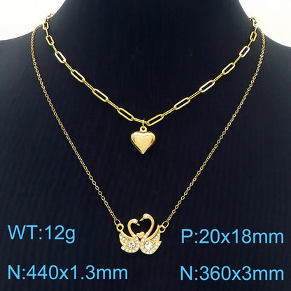 Elegant Lady Letter Heart Shape Stainless Steel Inlay Zircon Layered Necklaces