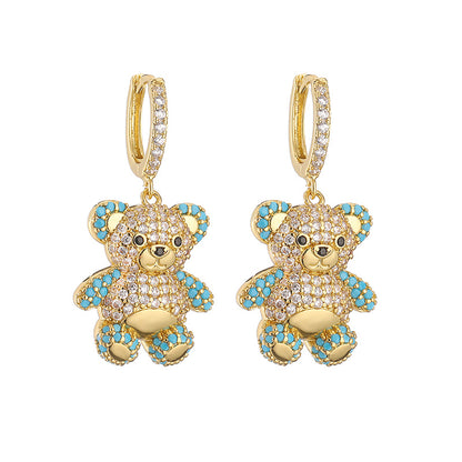 Casual Cute Bear Copper 18k Gold Plated Zircon Earrings Necklace In Bulk