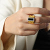 Casual Elegant Simple Style Hexagon Rectangle Titanium Steel Plating Inlay Acrylic Turquoise Shell 18k Gold Plated Rings