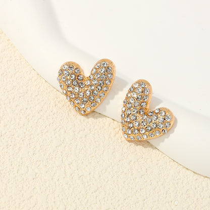 1 Pair Cute Romantic Heart Shape Plating Inlay Alloy Rhinestones Ear Studs