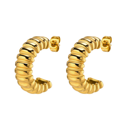 1 Pair Simple Style Commute Spiral Stripe Plating Stainless Steel 18k Gold Plated Earrings