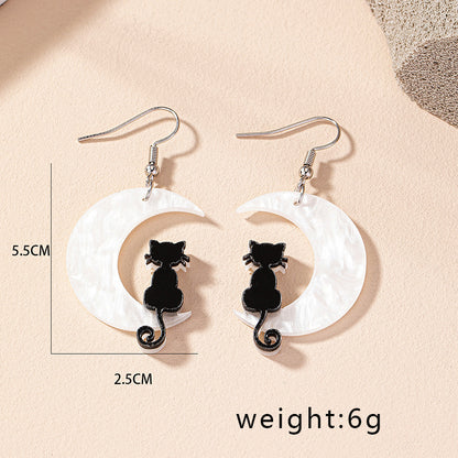 1 Pair Cartoon Style Original Design Retro Moon Cat Plating Arylic Drop Earrings