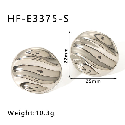 1 Pair Ig Style Retro French Style Round Oval Waves Plating Stainless Steel 18k Gold Plated White Gold Plated Gold Plated Ear Studs