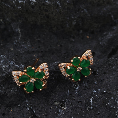 1 Set Vintage Style Butterfly Plating Inlay Copper Zircon 24k Gold Plated Rose Gold Plated Ear Studs