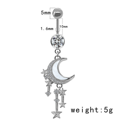 Casual Streetwear Moon Heart Shape Bow Knot Stainless Steel Glass Copper Plating Inlay Zircon White Gold Plated Belly Ring