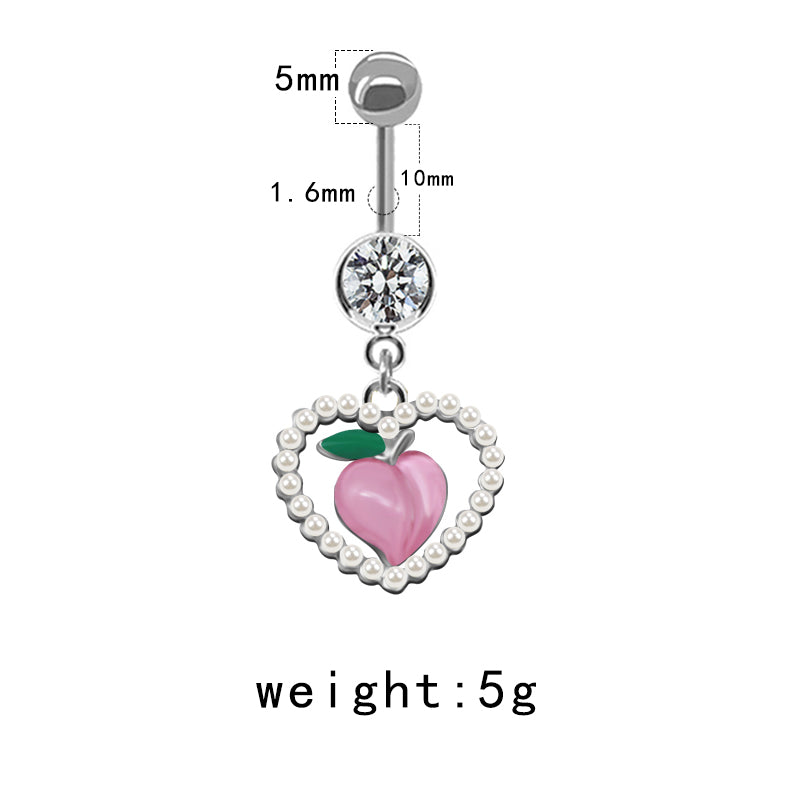 Casual Streetwear Moon Heart Shape Bow Knot Stainless Steel Glass Copper Plating Inlay Zircon White Gold Plated Belly Ring