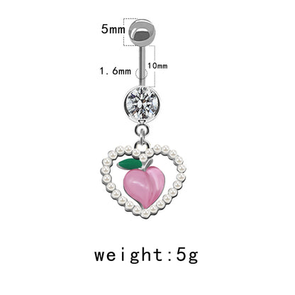 Casual Streetwear Moon Heart Shape Bow Knot Stainless Steel Glass Copper Plating Inlay Zircon White Gold Plated Belly Ring