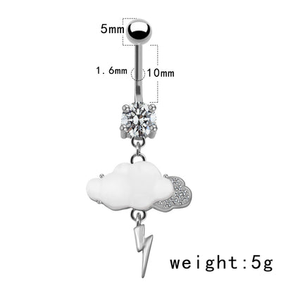 Casual Streetwear Moon Heart Shape Bow Knot Stainless Steel Glass Copper Plating Inlay Zircon White Gold Plated Belly Ring