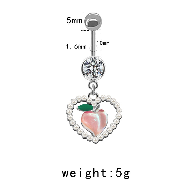 Casual Streetwear Moon Heart Shape Bow Knot Stainless Steel Glass Copper Plating Inlay Zircon White Gold Plated Belly Ring