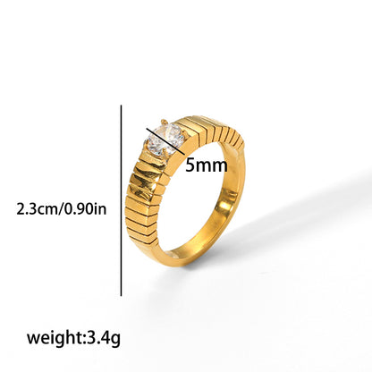 Retro Circle Stainless Steel Polishing Plating Zircon 18k Gold Plated Rings