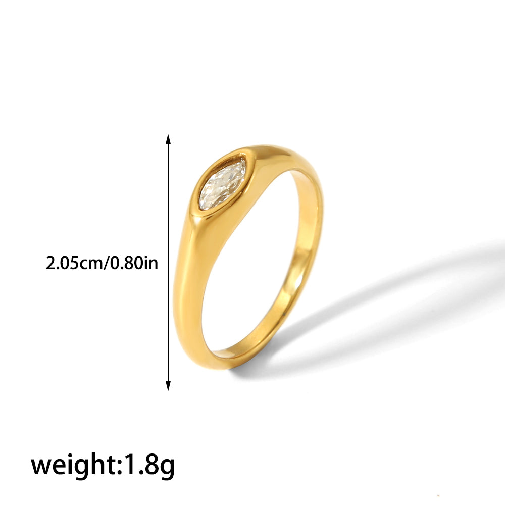 Casual Korean Style Round Stainless Steel Plating Inlay Zircon 18k Gold Plated Rings