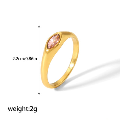 Casual Korean Style Round Stainless Steel Plating Inlay Zircon 18k Gold Plated Rings