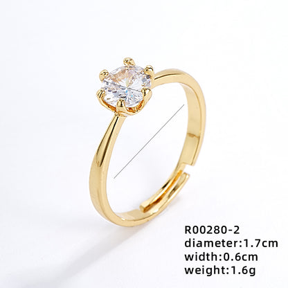 Ig Style Simple Style Round Copper Gold Plated Zircon Open Rings In Bulk