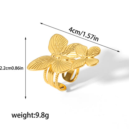 Vintage Style Butterfly Stainless Steel Plating 18k Gold Plated Open Rings