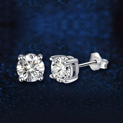 1 Pair Simple Style Round Plating Inlay Sterling Silver Zircon White Gold Plated Ear Studs