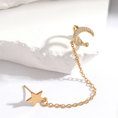 1 Piece Vintage Style Star Moon Plating Inlay Copper Zircon Gold Plated Ear Cuffs