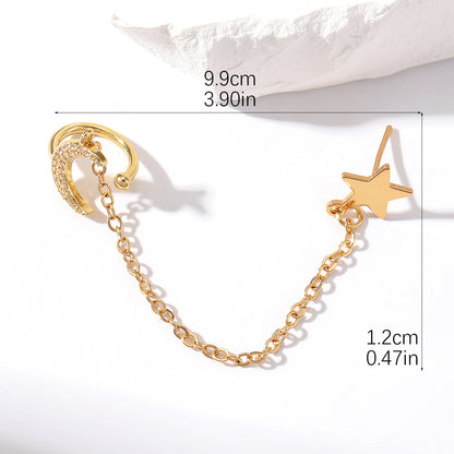 1 Piece Vintage Style Star Moon Plating Inlay Copper Zircon Gold Plated Ear Cuffs