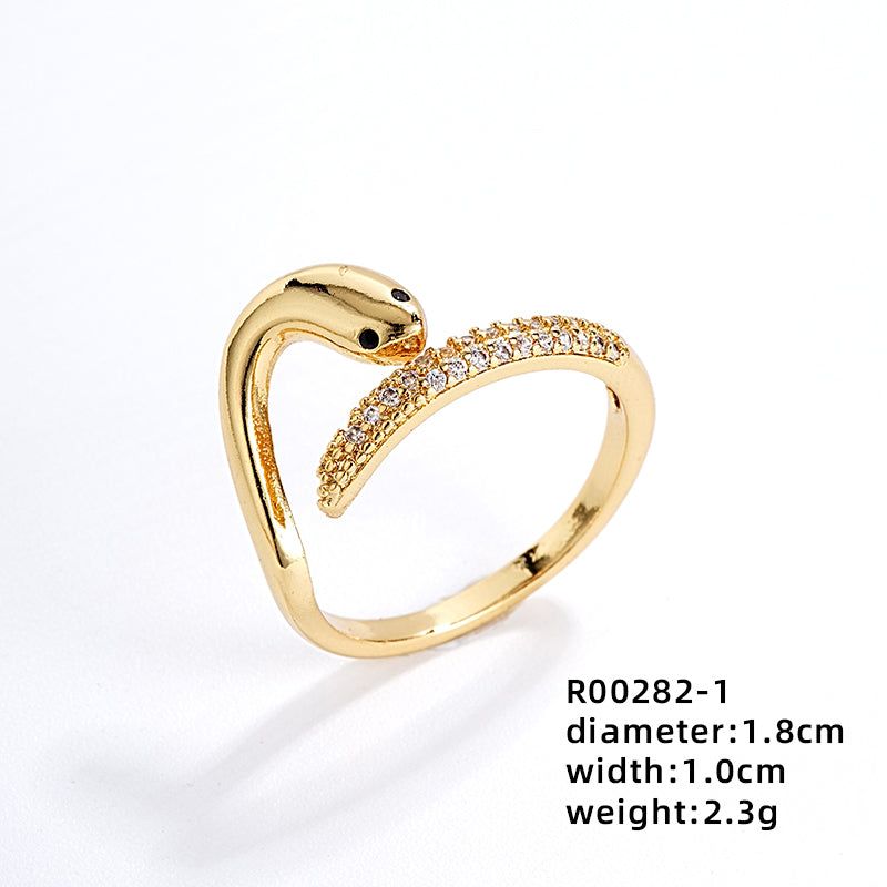 Ig Style Simple Style Flower Snake Butterfly Copper Gold Plated Zircon Open Rings In Bulk