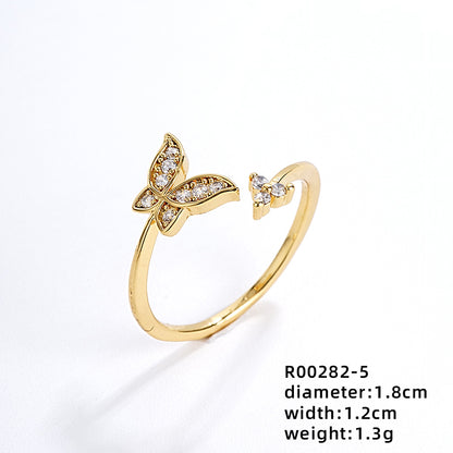 Ig Style Simple Style Flower Snake Butterfly Copper Gold Plated Zircon Open Rings In Bulk