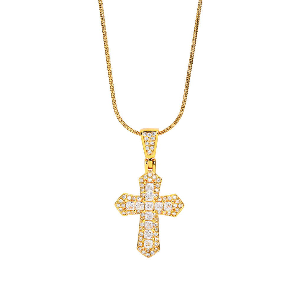 Ig Style Cross Titanium Steel Plating Inlay Zircon Pendant Necklace