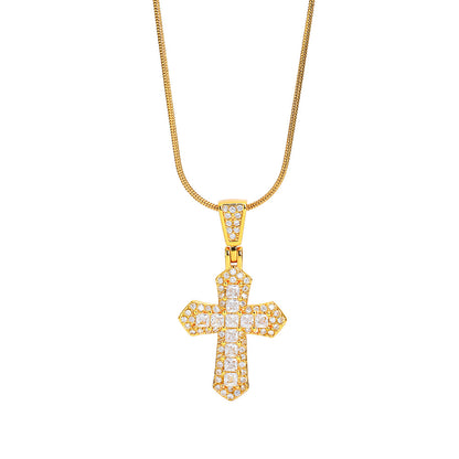 Ig Style Cross Titanium Steel Plating Inlay Zircon Pendant Necklace