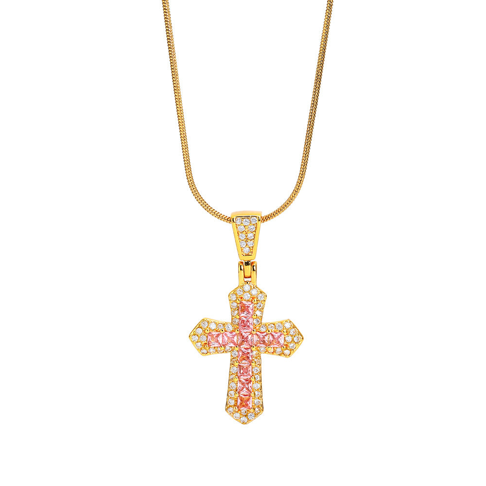 Ig Style Cross Titanium Steel Plating Inlay Zircon Pendant Necklace