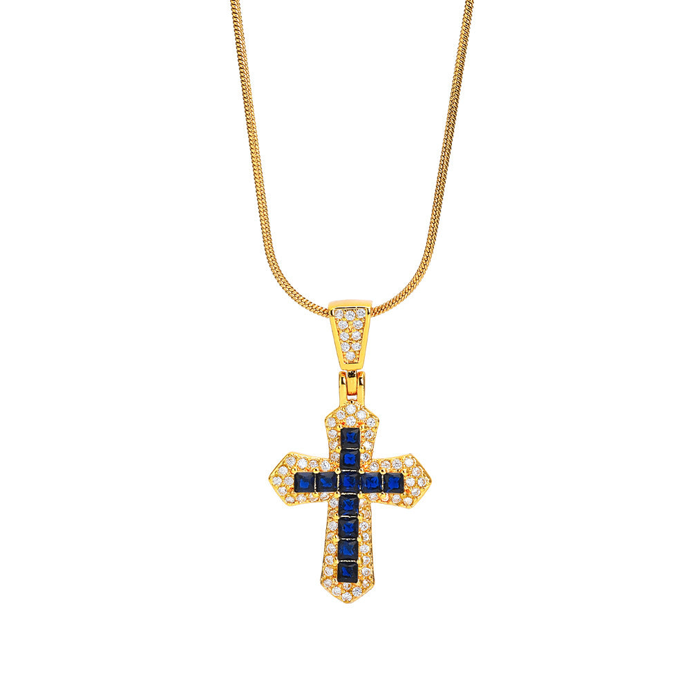 Ig Style Cross Titanium Steel Plating Inlay Zircon Pendant Necklace