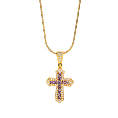 Ig Style Cross Titanium Steel Plating Inlay Zircon Pendant Necklace