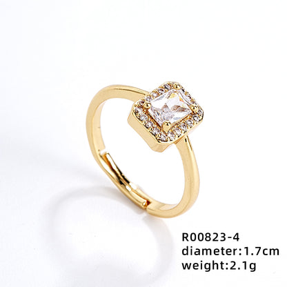 Ig Style Elegant Simple Style Geometric Leaves Copper Gold Plated Zircon Open Rings In Bulk