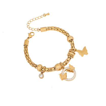 Wholesale Retro Commute Cross Eye Butterfly Stainless Steel Enamel Plating Gold Plated Bracelets Necklace