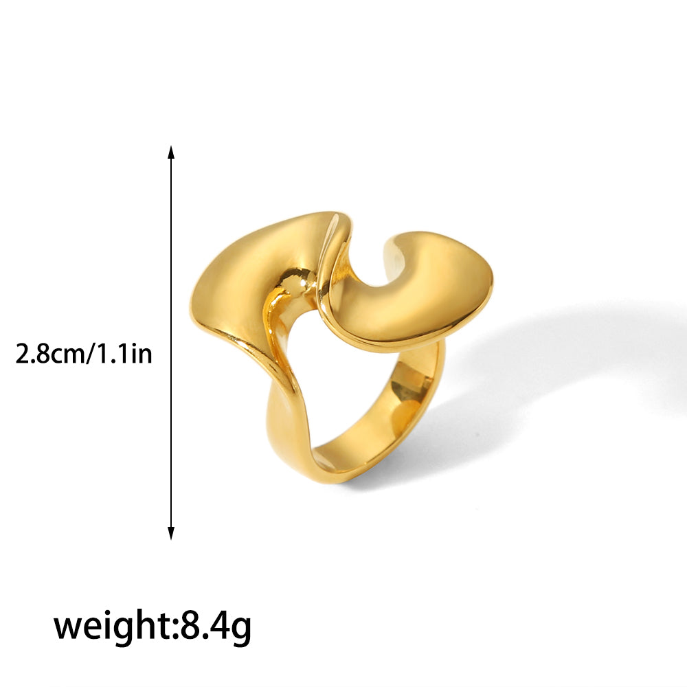 Retro Roman Style Circle Waves Stainless Steel Polishing Plating 18k Gold Plated Rings