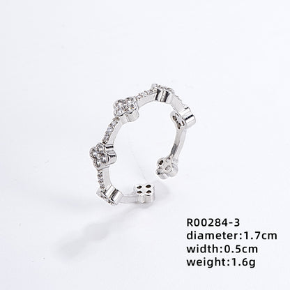 Ig Style Simple Style Heart Shape Flower Copper Zircon Open Rings In Bulk