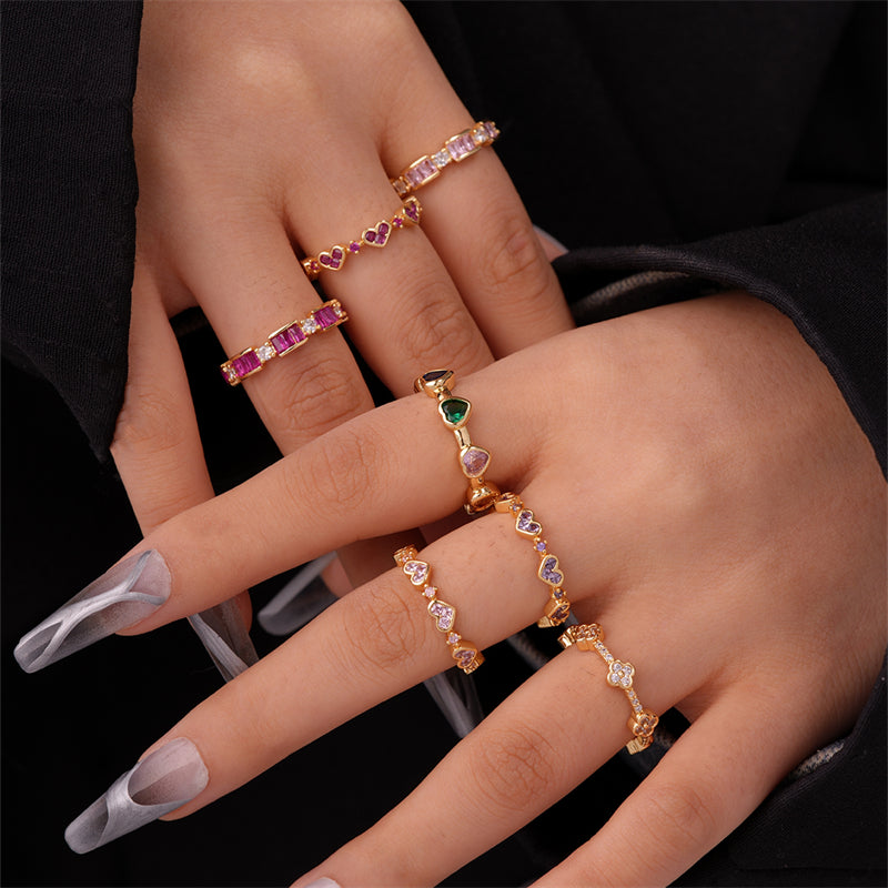 Ig Style Simple Style Heart Shape Flower Copper Gold Plated Zircon Open Rings In Bulk