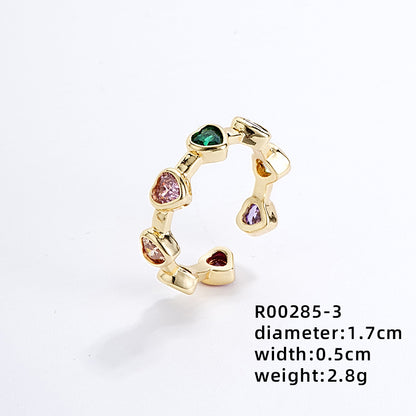 Ig Style Simple Style Heart Shape Flower Copper Gold Plated Zircon Open Rings In Bulk