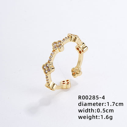 Ig Style Simple Style Heart Shape Flower Copper Gold Plated Zircon Open Rings In Bulk