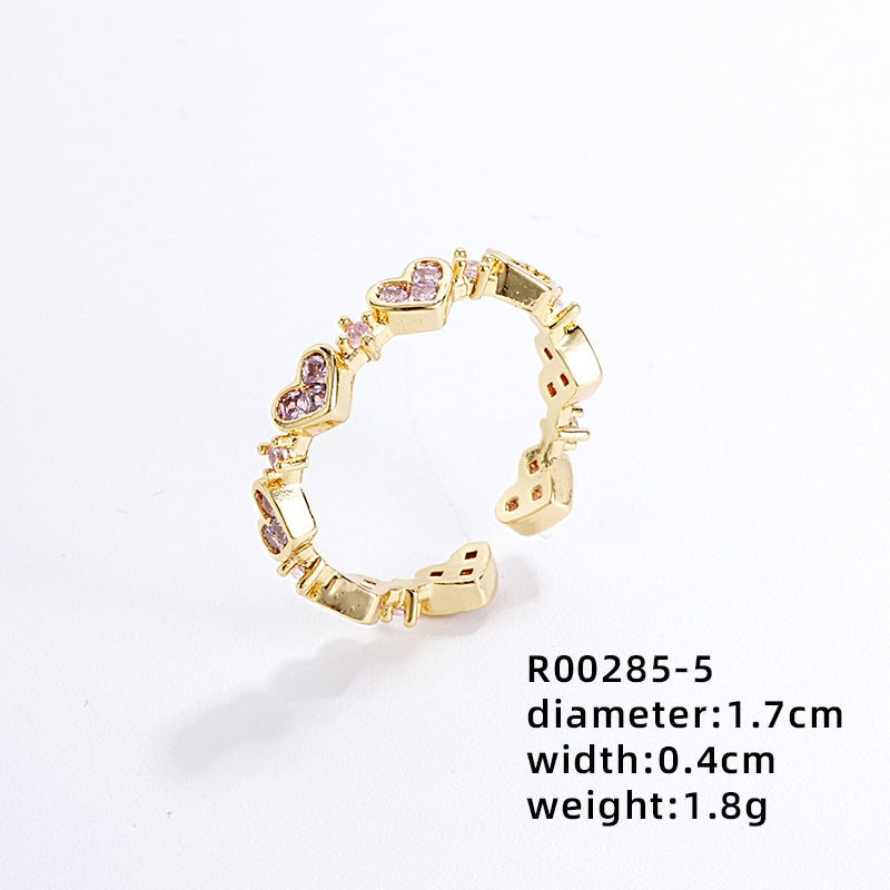 Ig Style Simple Style Heart Shape Flower Copper Gold Plated Zircon Open Rings In Bulk