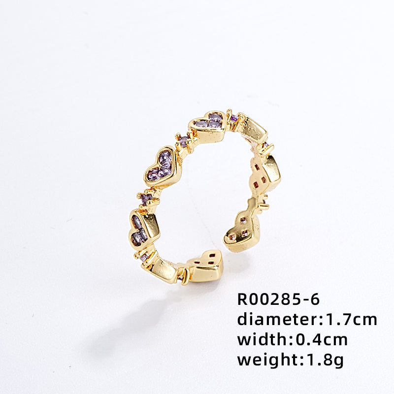 Ig Style Simple Style Heart Shape Flower Copper Gold Plated Zircon Open Rings In Bulk