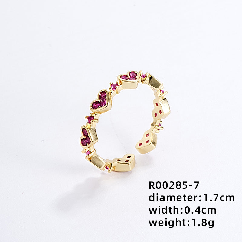 Ig Style Simple Style Heart Shape Flower Copper Gold Plated Zircon Open Rings In Bulk