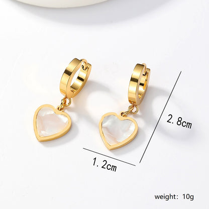 1 Pair Sweet Heart Shape Stainless Steel Plating Inlay Shell Drop Earrings