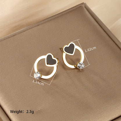 1 Pair Xuping Sweet Simple Style Round Square Heart Shape Plating Inlay Stainless Steel Artificial Gemstones Artificial Pearls 14k Gold Plated Drop Earrings