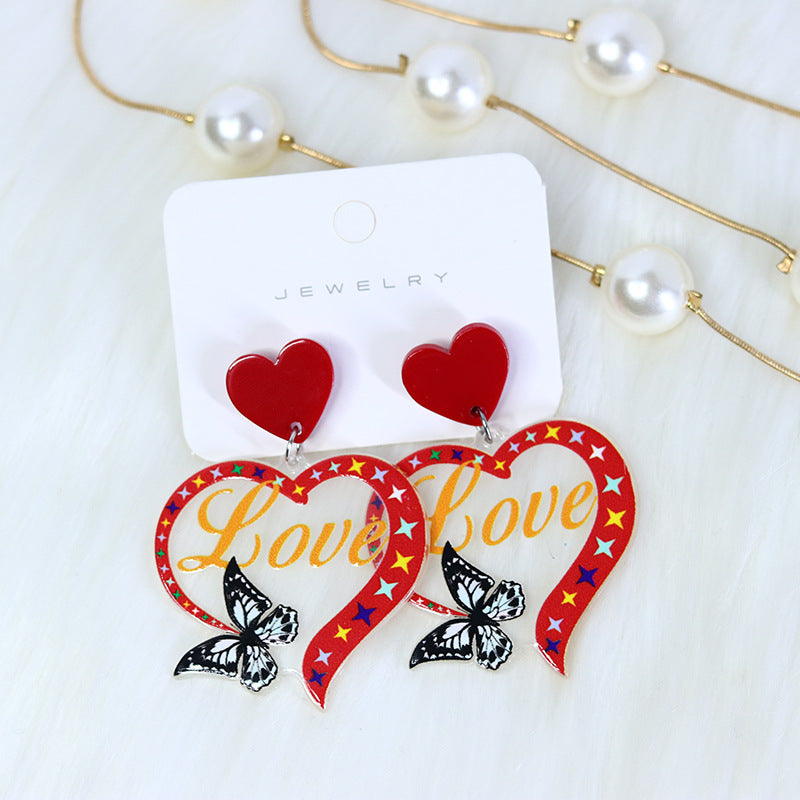 1 Pair Sweet Letter Heart Shape Butterfly Arylic Drop Earrings